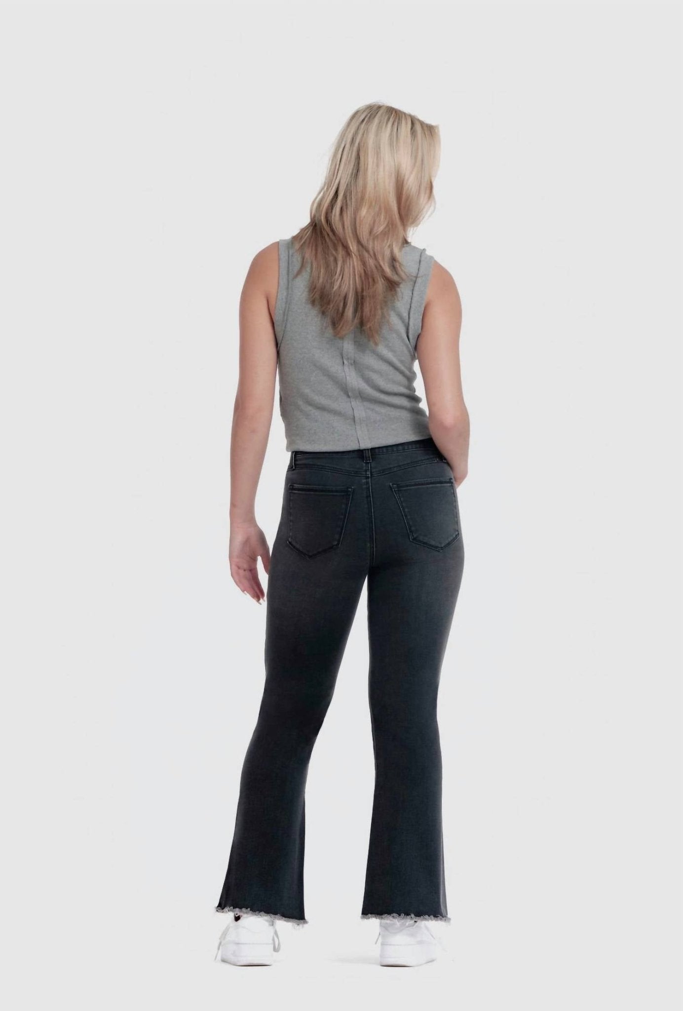 1822 Denim - Hi - low Fray Hem Ankle Boot Jean - ankle - black - clothing