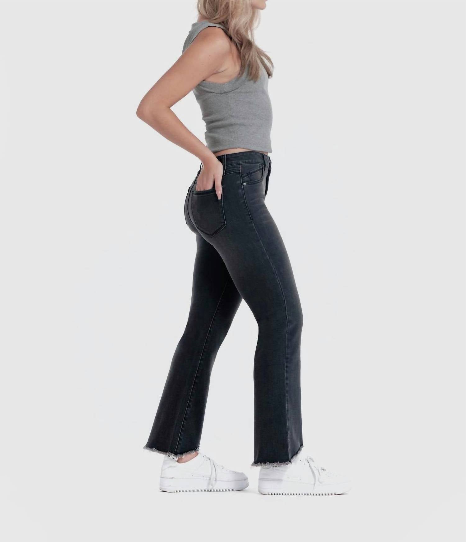 1822 Denim - Hi - low Fray Hem Ankle Boot Jean - ankle - black - clothing