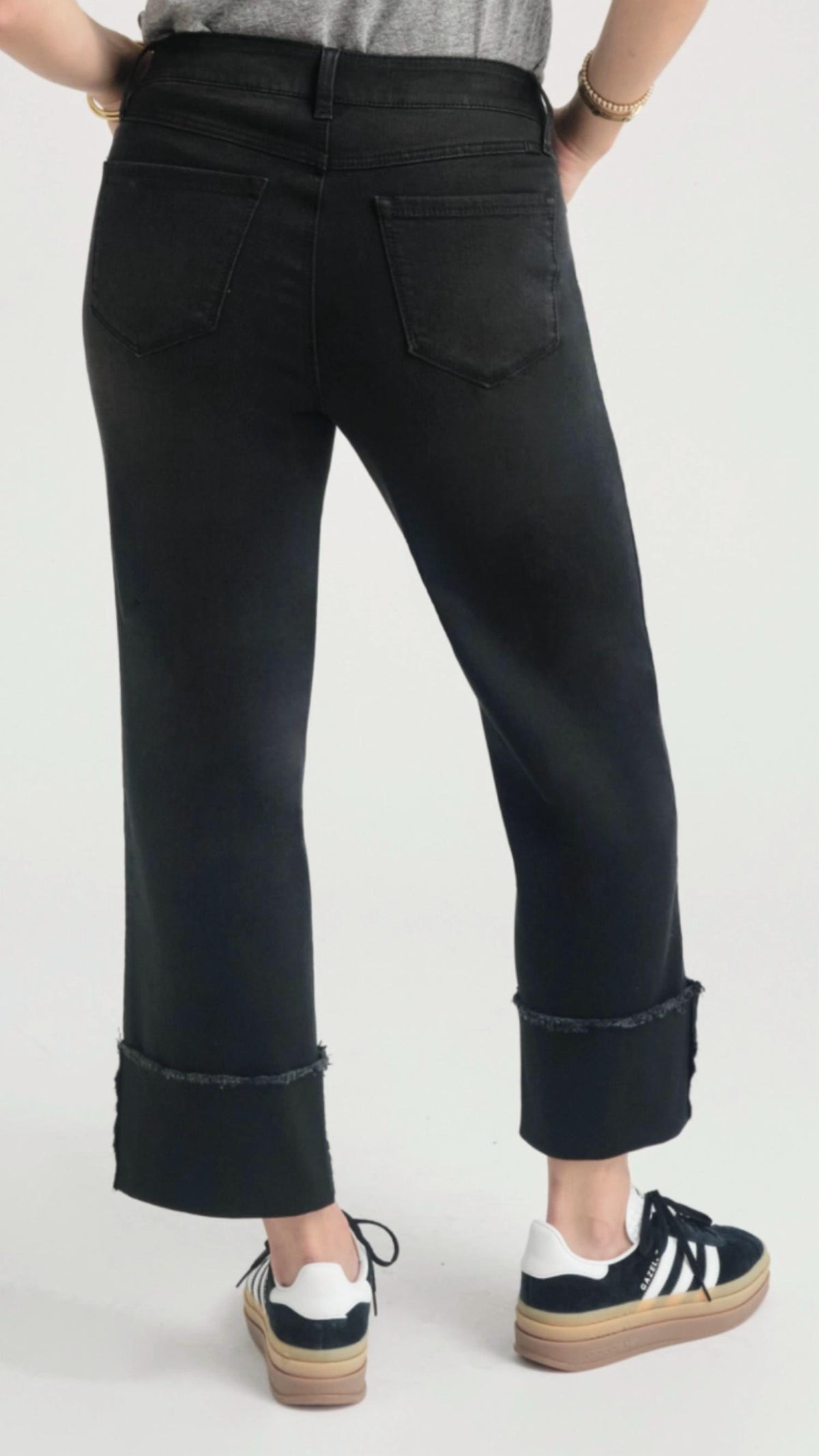 1822 Denim - Mid Rise Black Cuffed Straight Leg Jeans