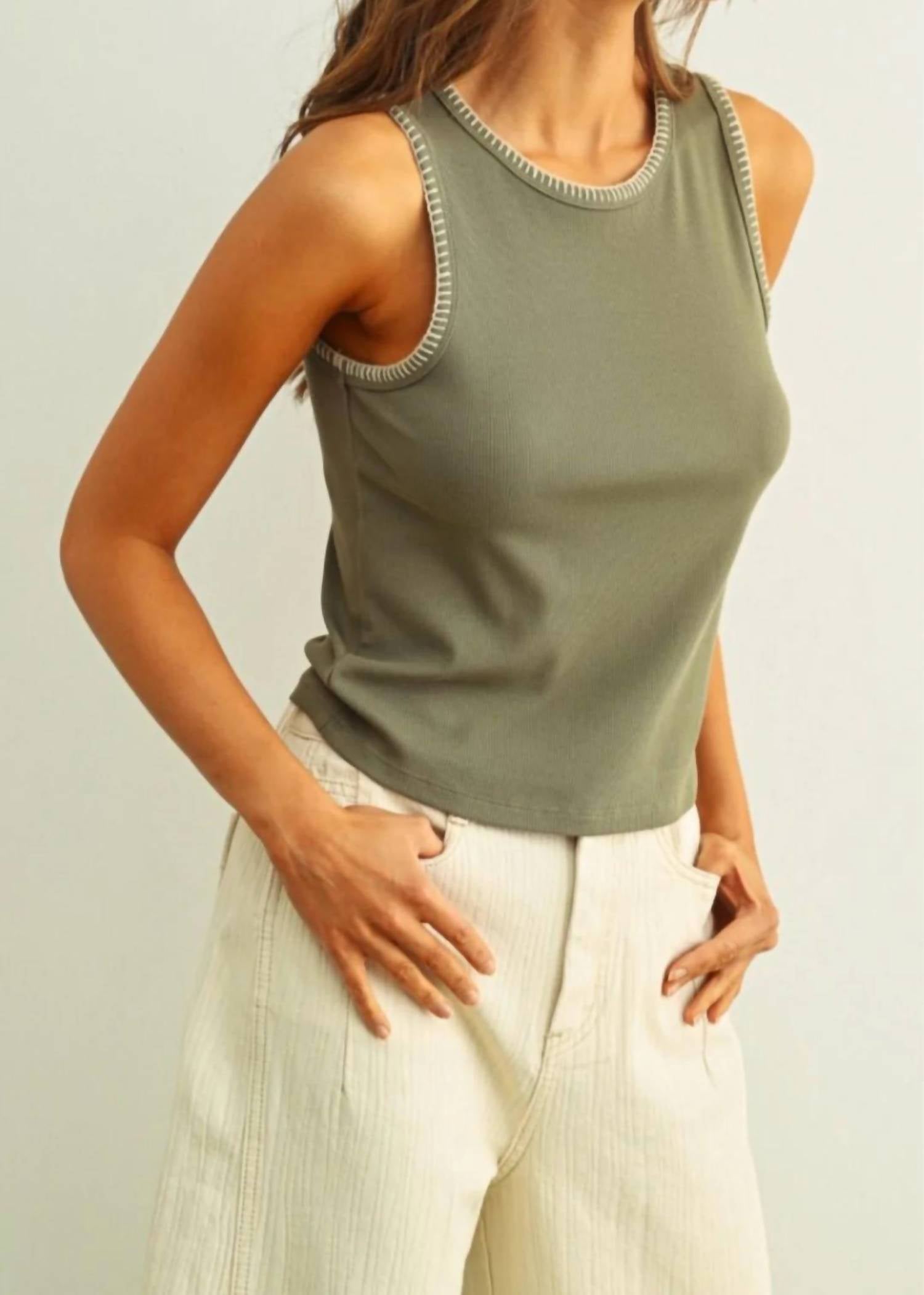 Miou Muse - Ribbed Knit Tank With Stitch Detail