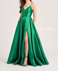 Ellie Wilde - High Slit A-line Evening Dress