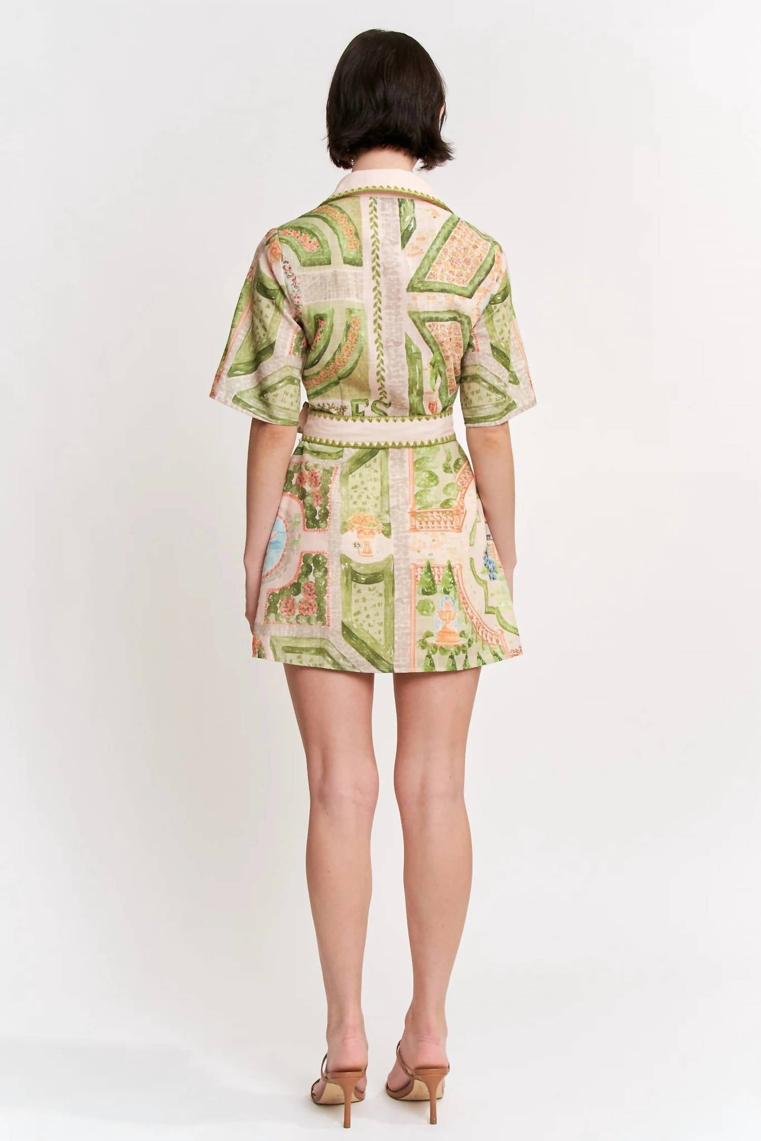 En Saison Sariyah Mini Shirt Dress in ivory olive multi - women's dress - alternate view