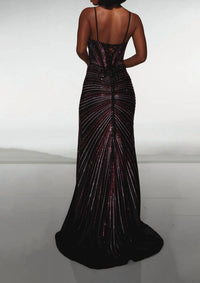 ALYCE PARIS Long Sweetheart Neckline Corset Straight Dress in fuchsia black - women's dress - detail view