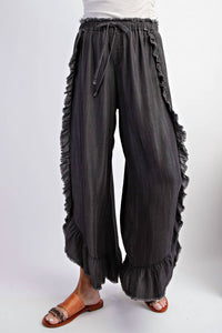 Easel - Plus Size Ruffle Chambray Pants