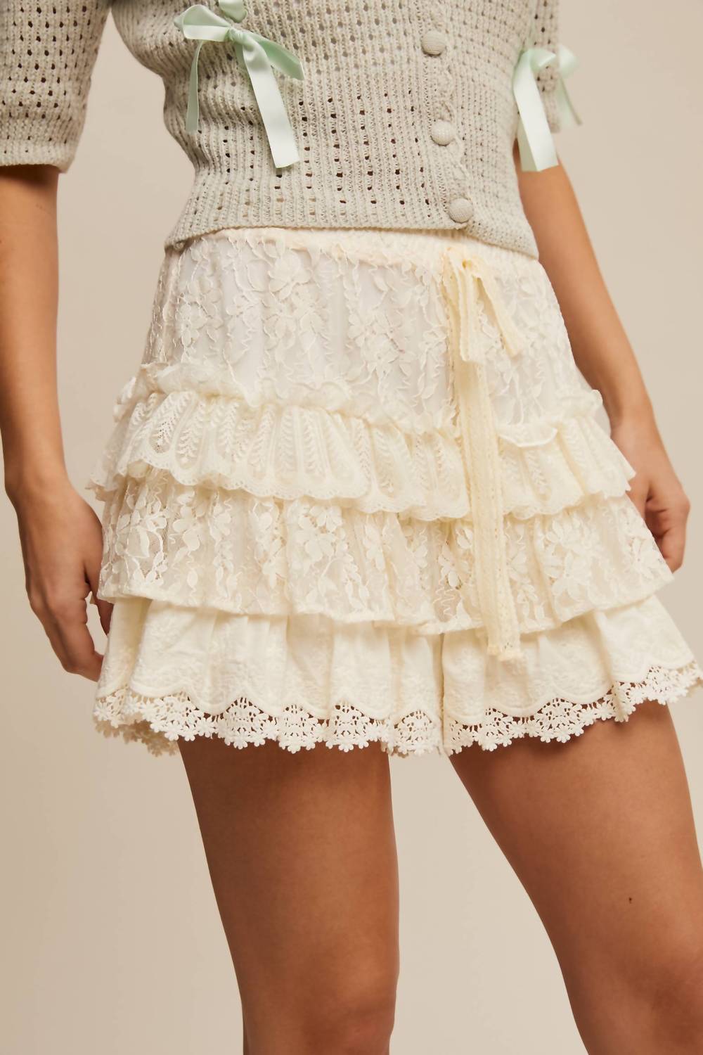 Listicle - Lace Tiered Shorts with Ruffle Details