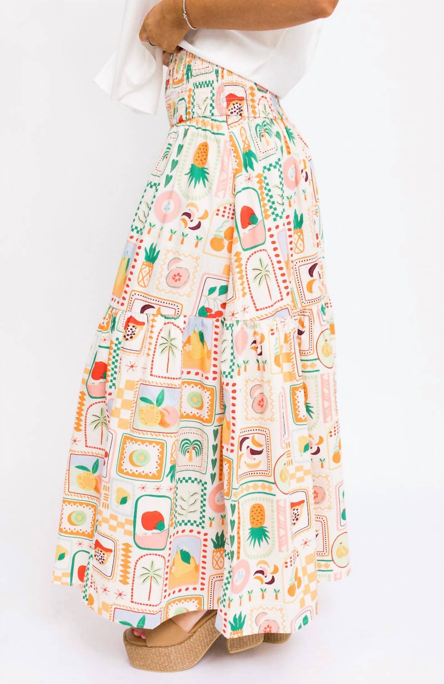 Karlie Fruit Basket Maxi Skirt in ivory multi - women's skirt - alternate view