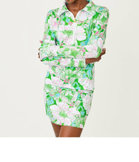 Lilly Pulitzer Eleni Half Zip Pullover Pullover in putting green poppyland - women's long sleeve top - alternate view