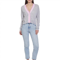 Autumn Cashmere Boxy Cardigan With Crochet Edge Placket in cinderblock combo - women's cardigan - view 4