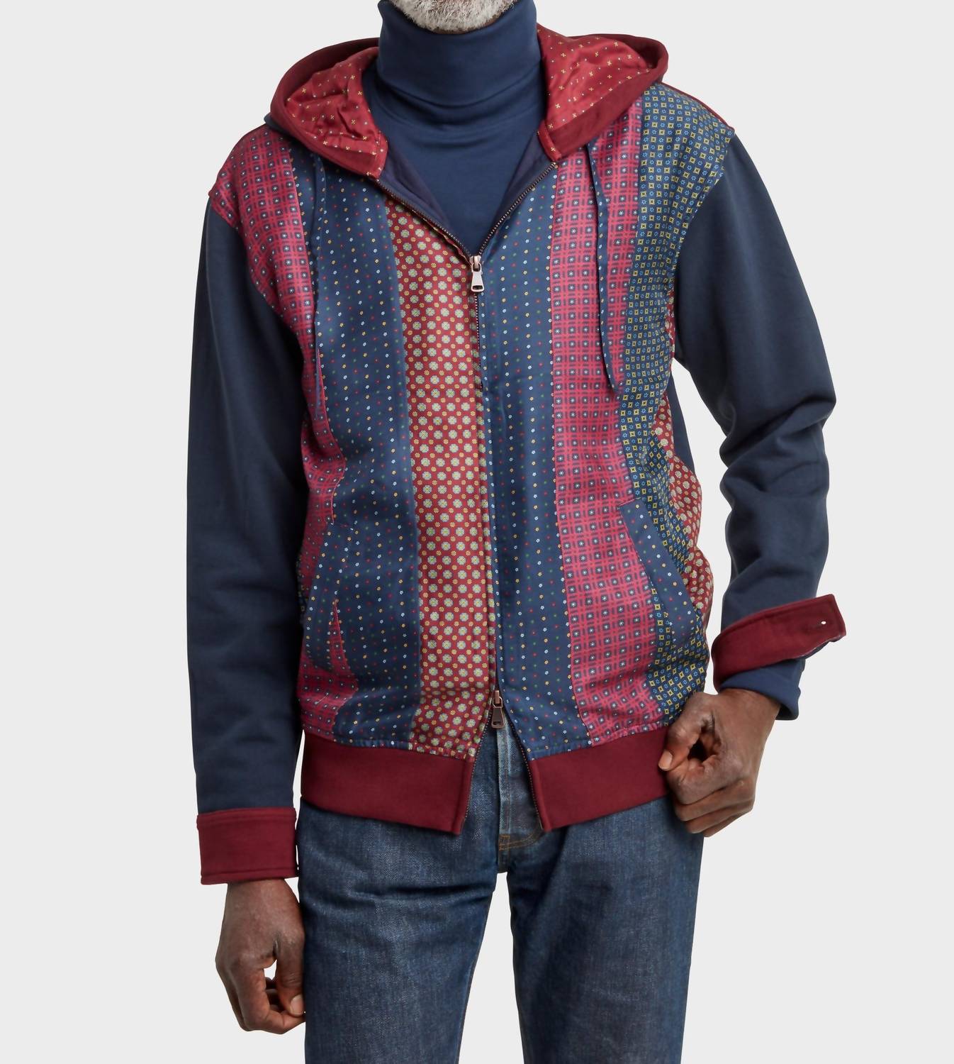 Upstate Stock Neat Hoodie in navy multi - men's shirt