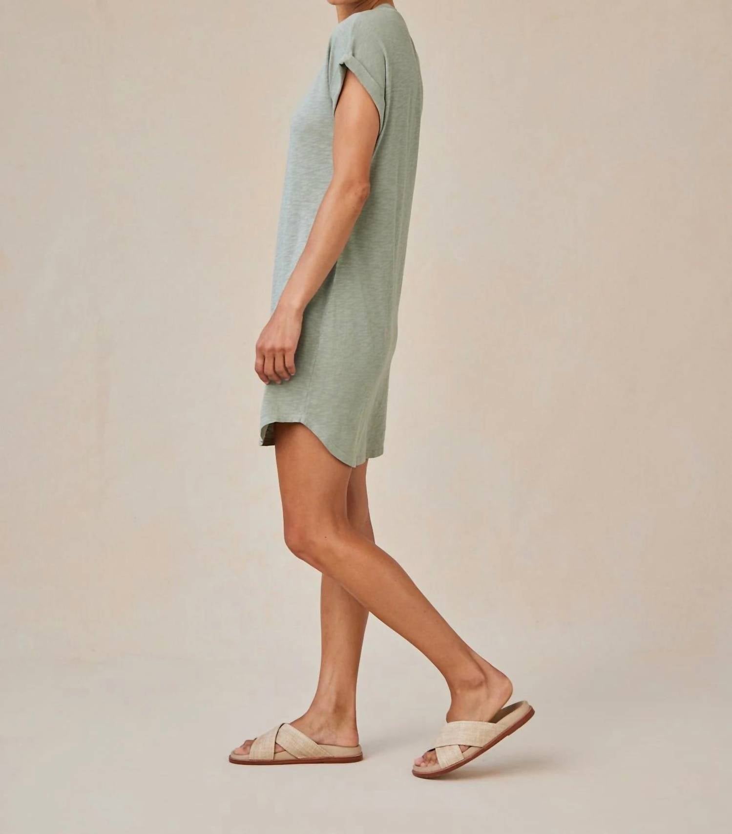 Bella Dahl Roll Sleeve T-shirt Dress in olive - women's dress - alternate view