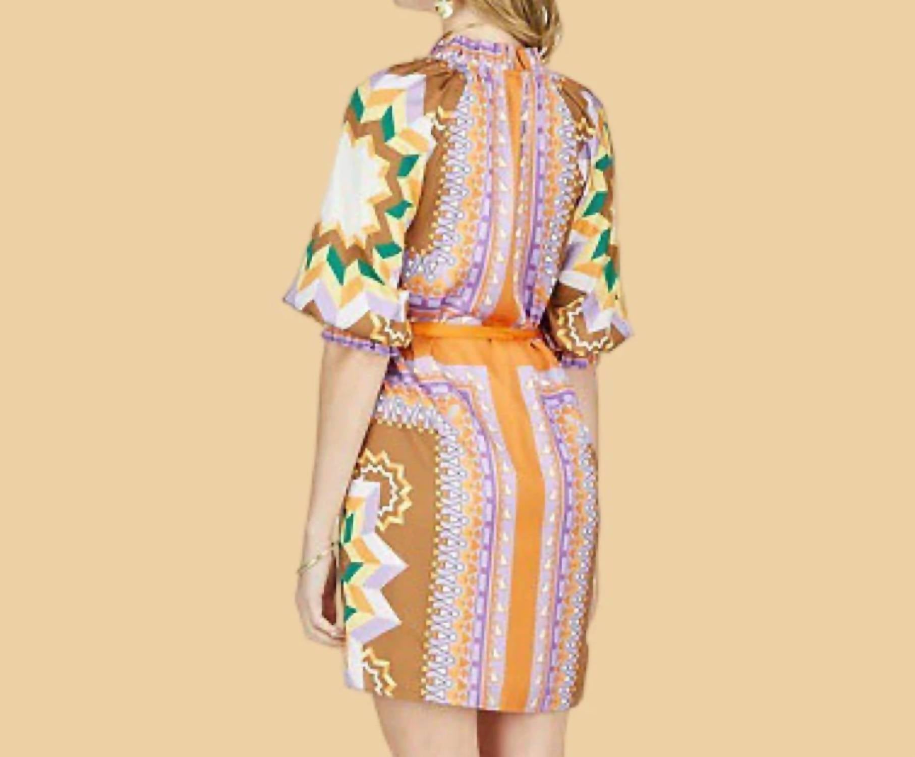 Jade - Scarf Print Peasant Dress