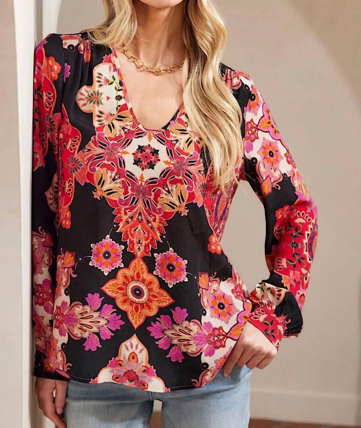 Karen Kane - Women's Long Sleeve Shirred Blouse