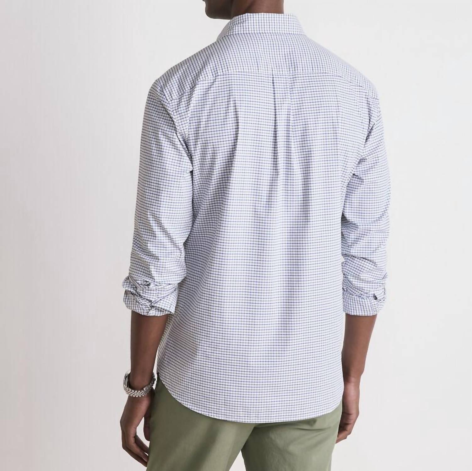 vineyard vines Wauwinet Tattersall Performance Shirt in balsam - men's shirt - detail view
