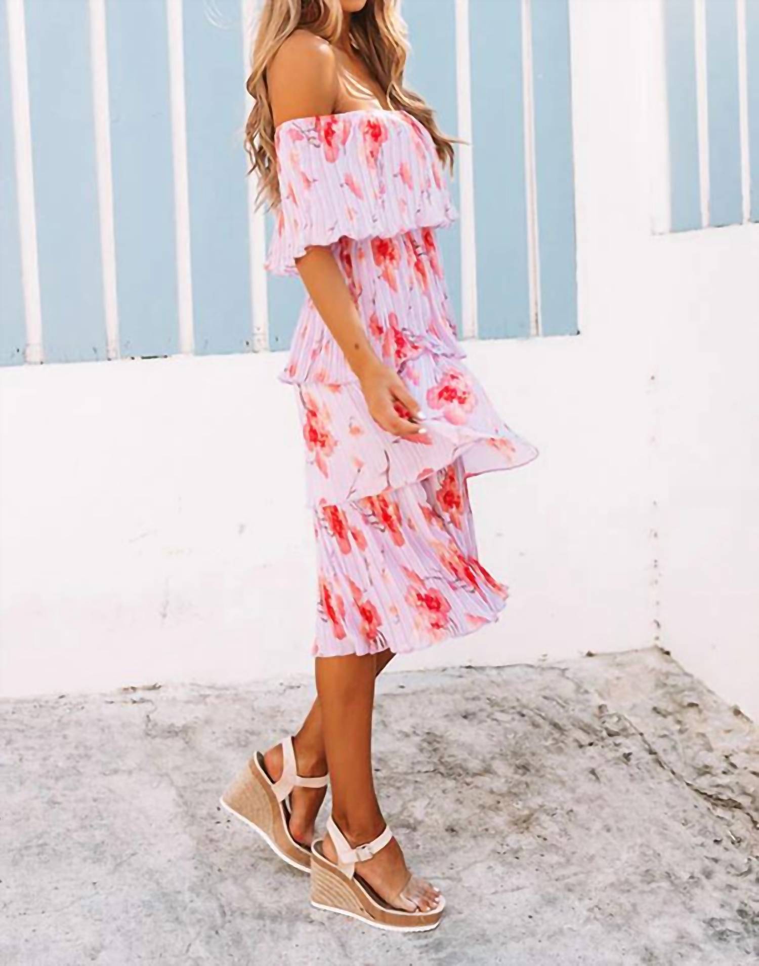 Entro - Pleated Floral Midi Dress