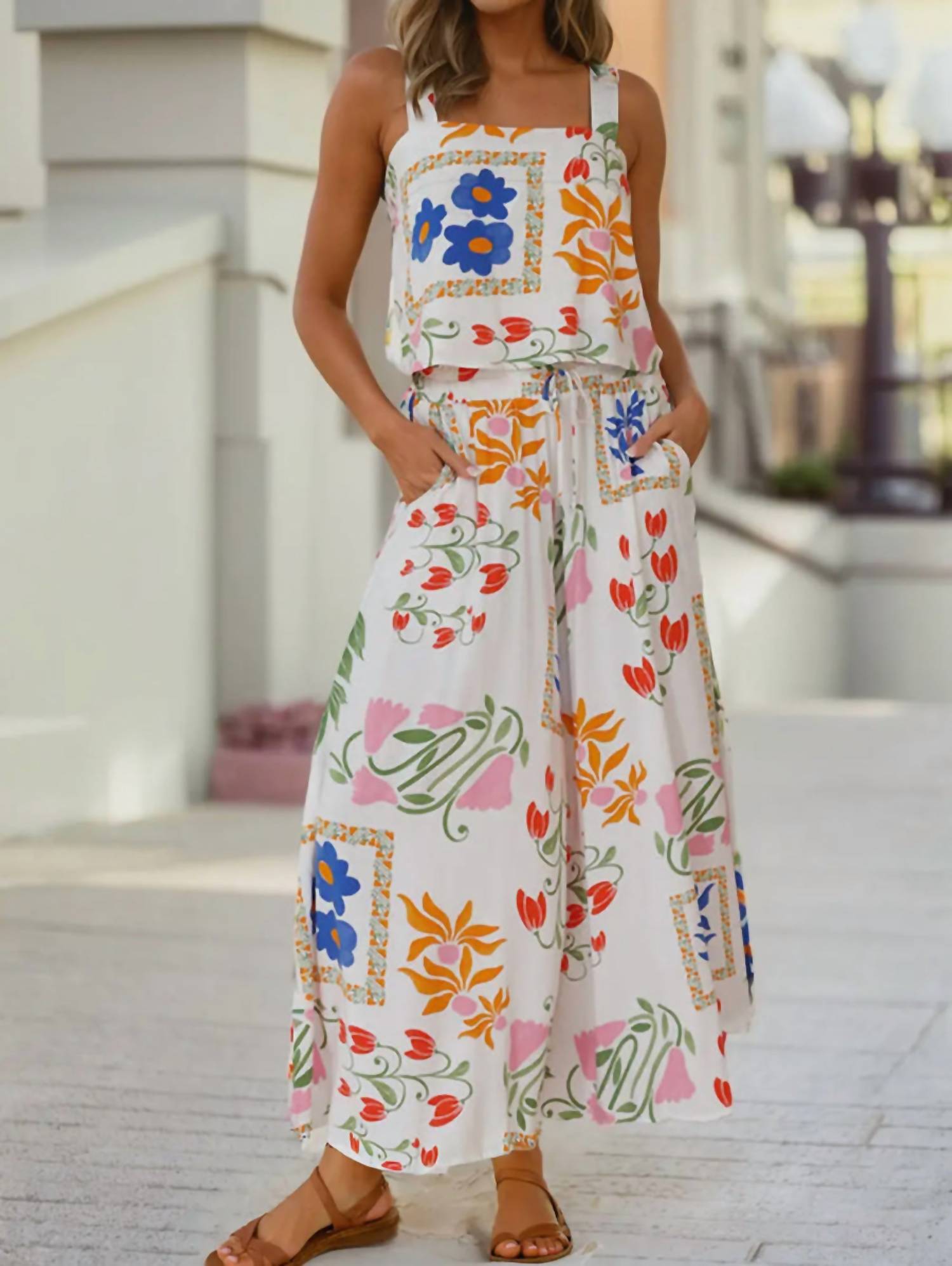 Little Daisy Closet Square Neck Tank And Wide Leg Pants Set in white - women's sleepwear