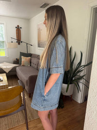 Miou Muse - Macey Denim Collared Shirt Mini Dress