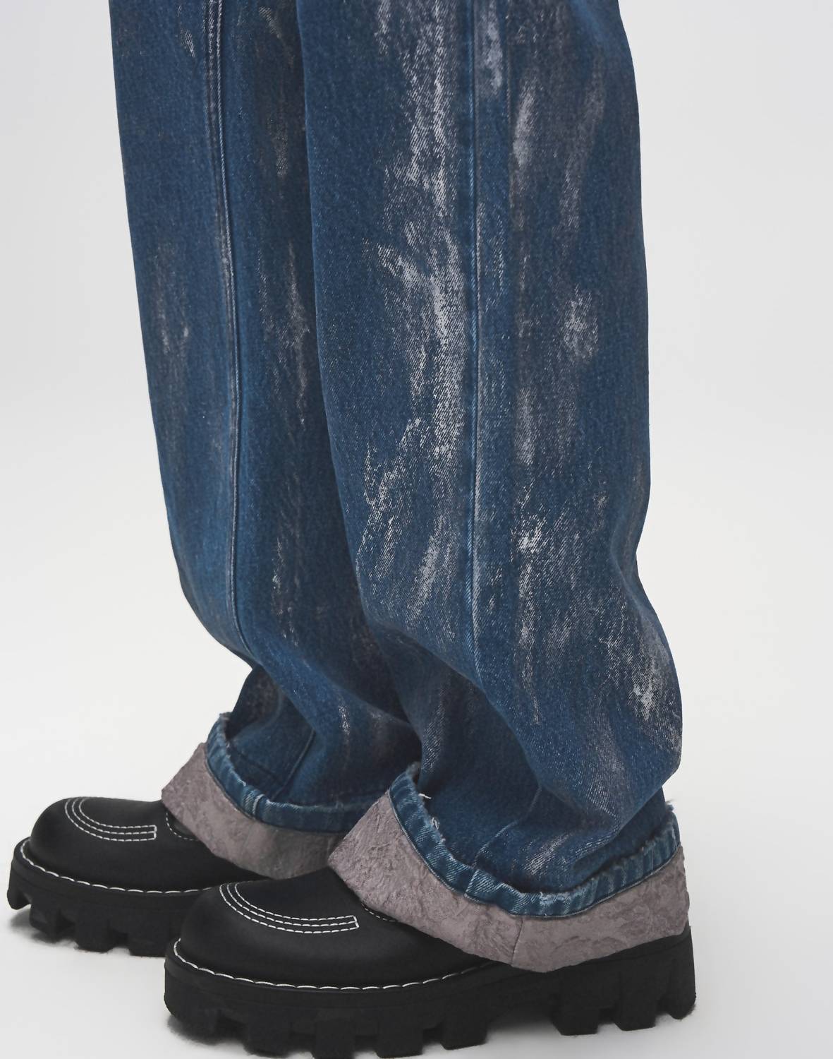 Birth Of Royal Child - Embossed Washed Denim Straight Jeans