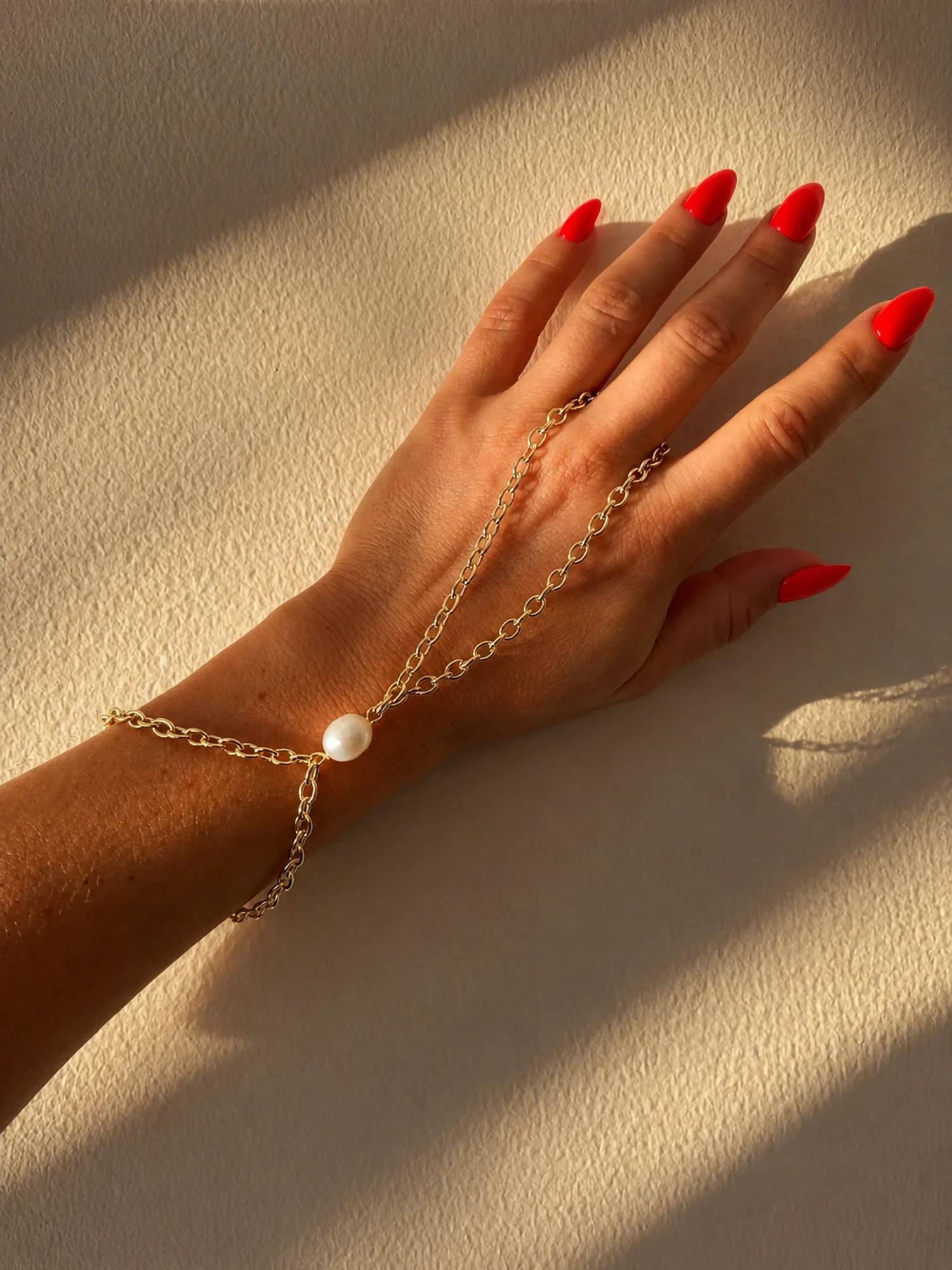 Eklexic - Women's Preya Pearl Hand Chain Bracelet