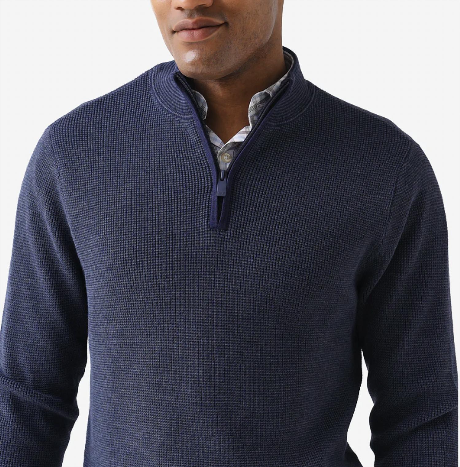 SOUTHERN TIDE Bailer Jade Quarter Zip Sweater in true navy - men's sweater - detail view