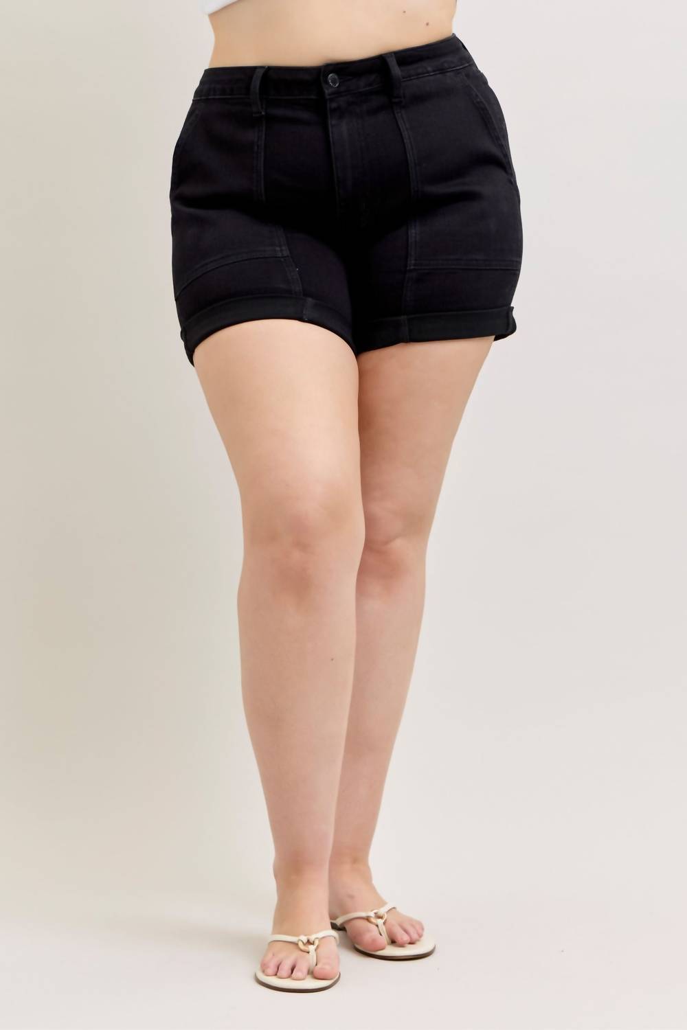 Judy Blue High Waist Aurora Weekender Double Rolled Cuff Denim Short in black - women's shorts - view 4