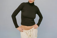GIL RODRIGUEZ Turtleneck Long Sleeve Bellevue Tee in chocolate - women's long sleeve top - detail view