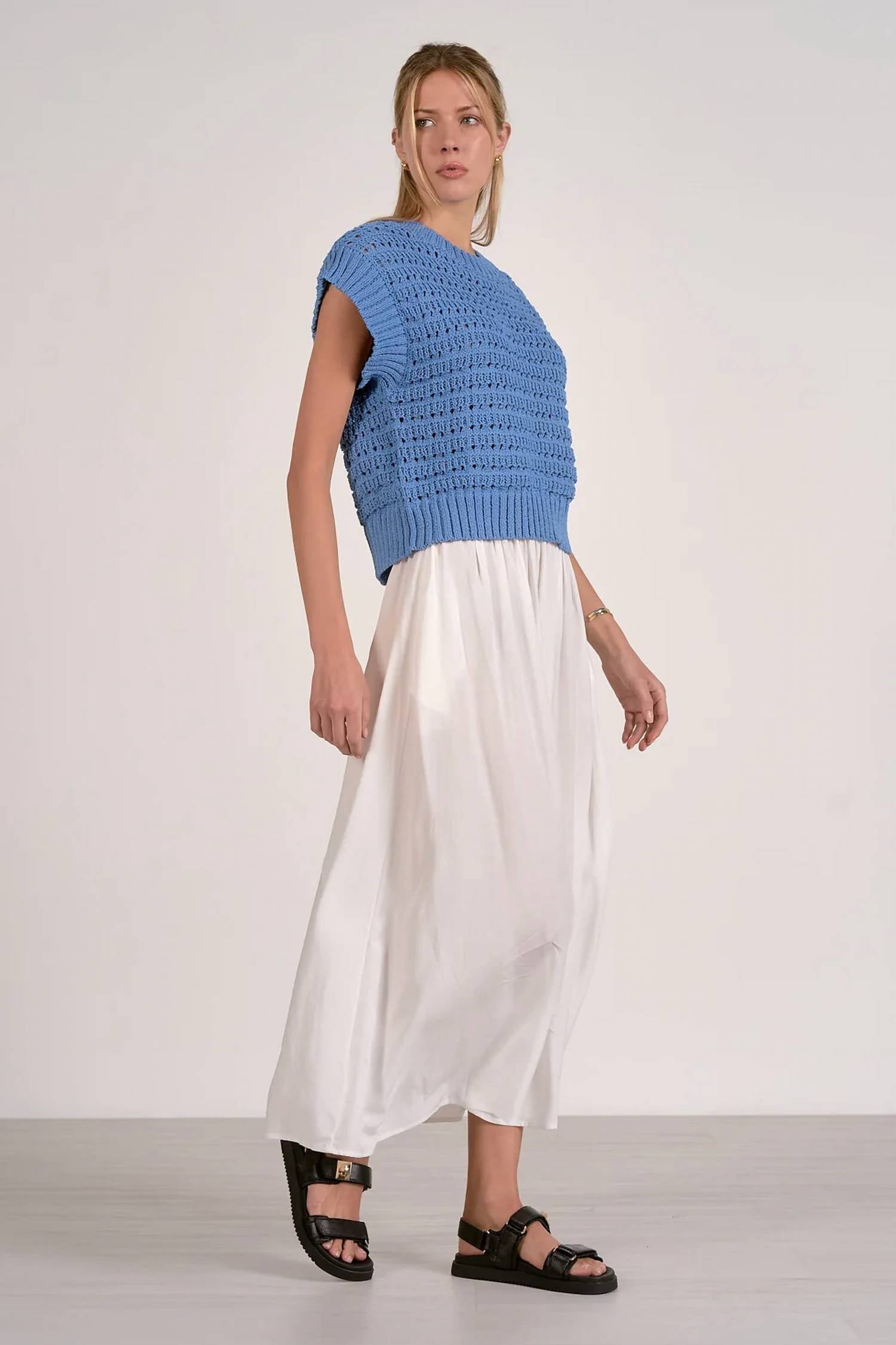 Elan - Open Knit Short Sleeve Sweater