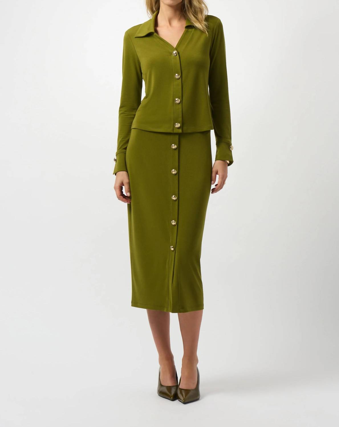 Joseph Ribkoff - Moss Crepe Pull-on Pencil Midi Skirt