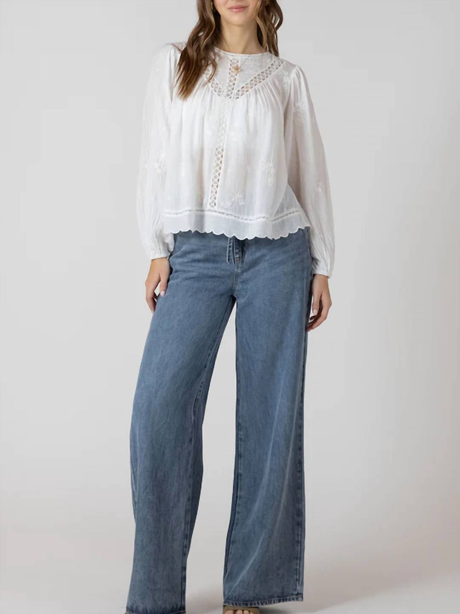 Dex Clothing - Crochet Detail Embroidered Blouse