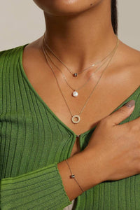 Eklexic - Women's Black Enamel & Cz Channel Rondelle Necklace
