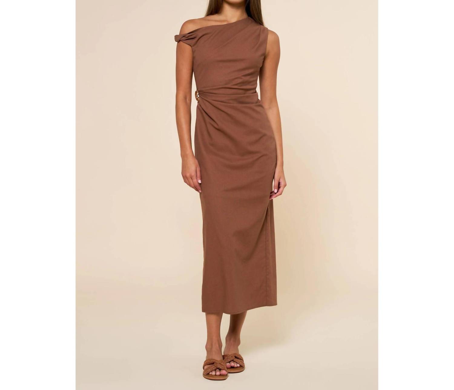 Lalavon - Asymmetrical Midi Dress With Golden Charm
