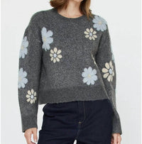 current air Floral Motif Crew Neck Sweater in dark gray - women's sweater