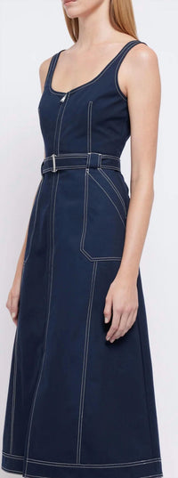 SIMKHAI Manson Belted Midi Dress in midnight - women's dress - detail view