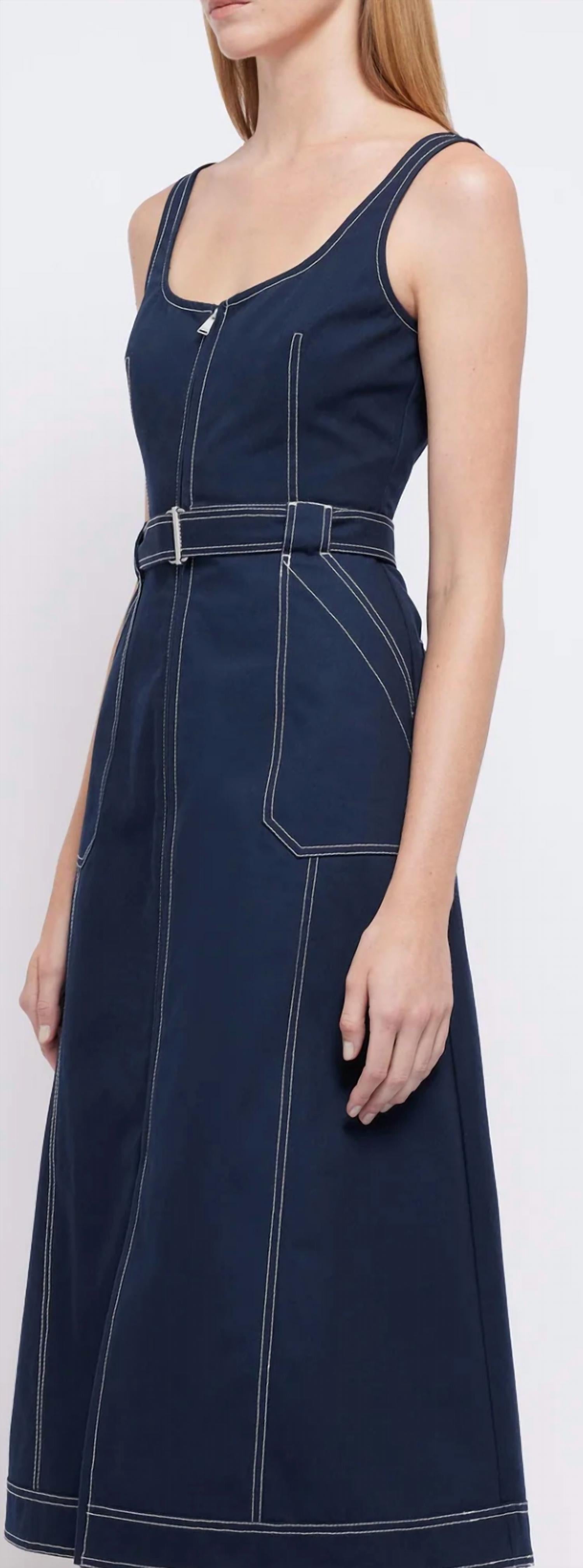 SIMKHAI Manson Belted Midi Dress in midnight - women's dress - detail view