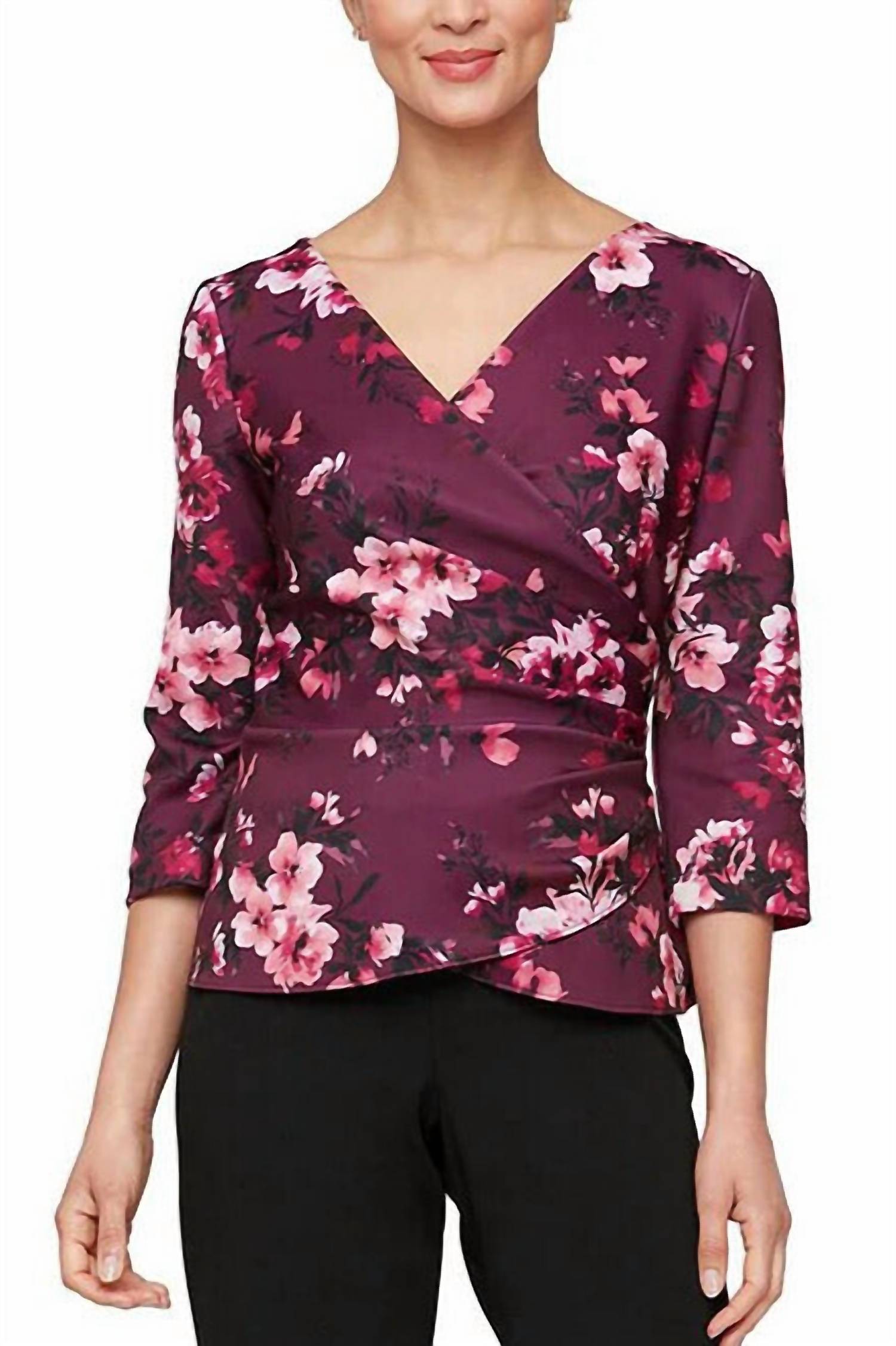 Alex Evenings - Women's Faux Wrap Top