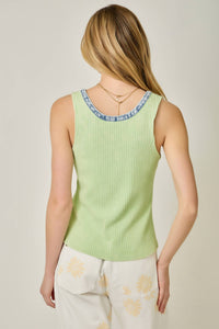 Mystree - Henley Denim Trim Tank Top