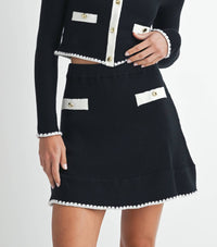 ENDLESS BLU. Contrast Ribbed Knit Mini Skirt in black off white - women's skirt