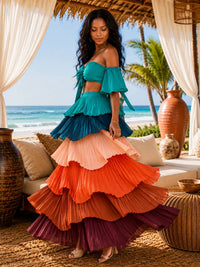 Little Secret Of Mine - Tiered Pleated Maxi Skirt Set