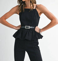 Endless Blu. - Rhinestone Belted Boot Cut Romper