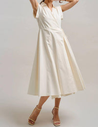 Urban Daizy - Collared Cap Sleeve Wrap Midi Dress