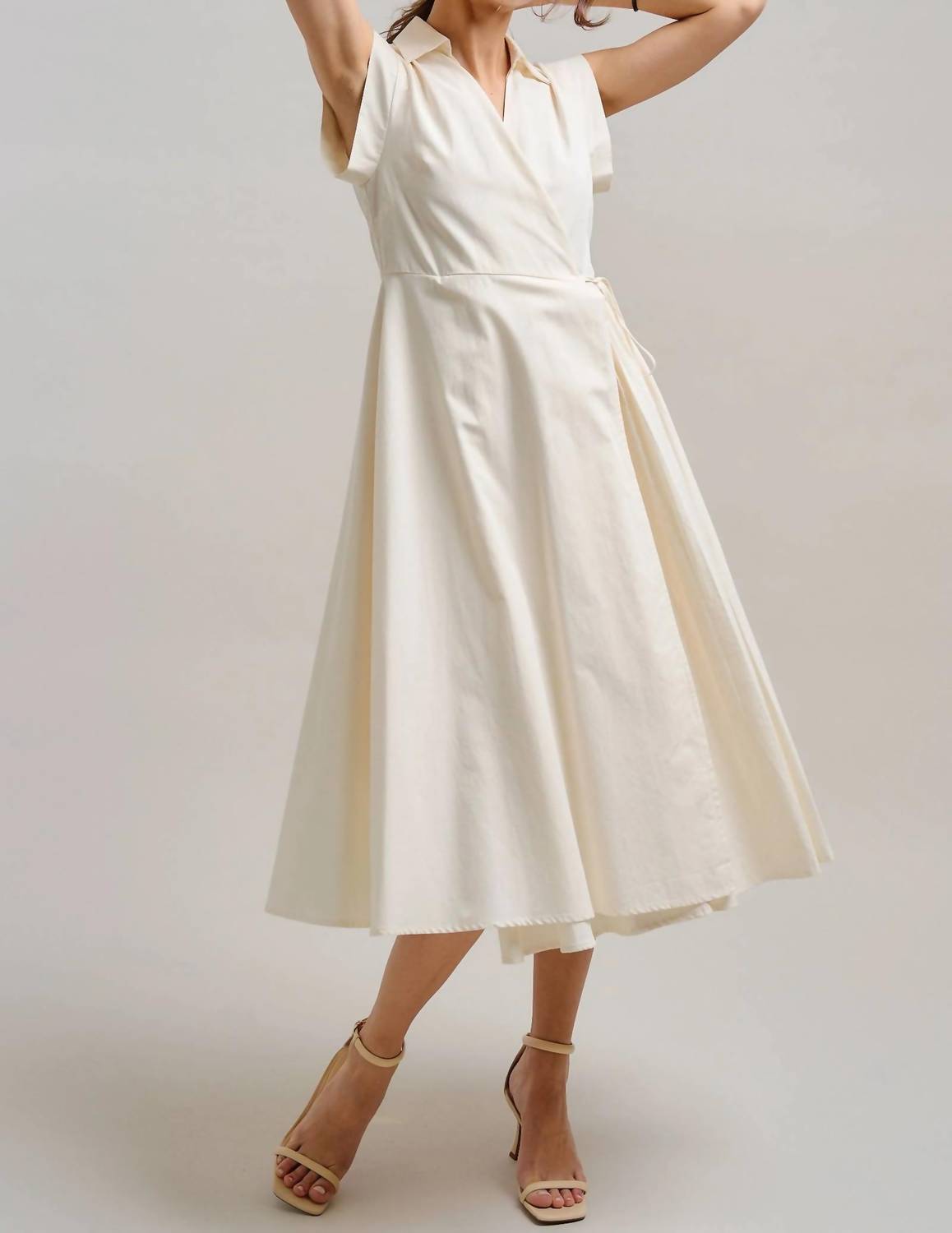 Urban Daizy - Collared Cap Sleeve Wrap Midi Dress