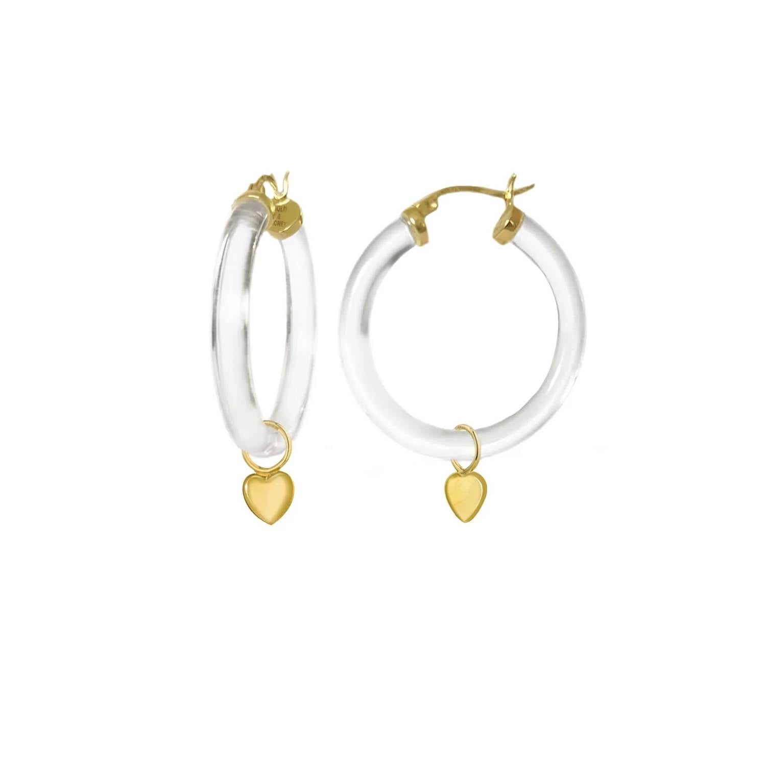 Gold & Honey - Women's Heart Charm Lucite Hoop Earrings