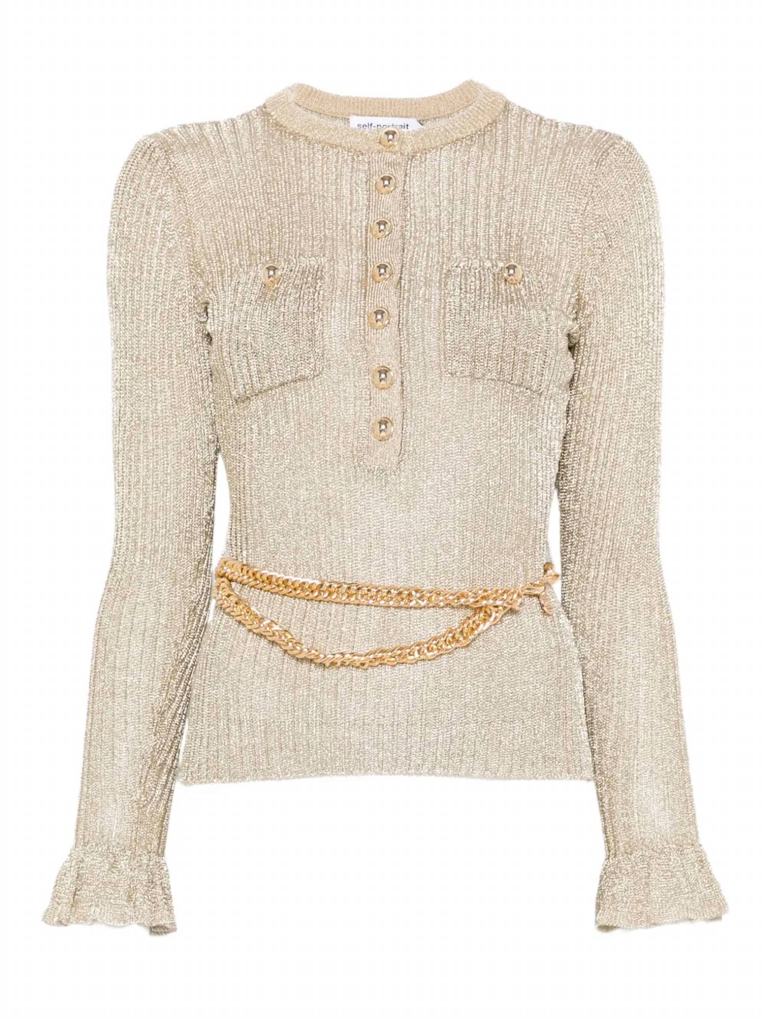 Self-Portrait - Lurex Ribbed Knit Top With Belt