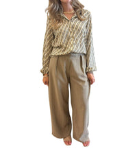 BUCKETLIST Alexis Geometric Print Long Sleeve Top in taupe - women's shirt - detail view