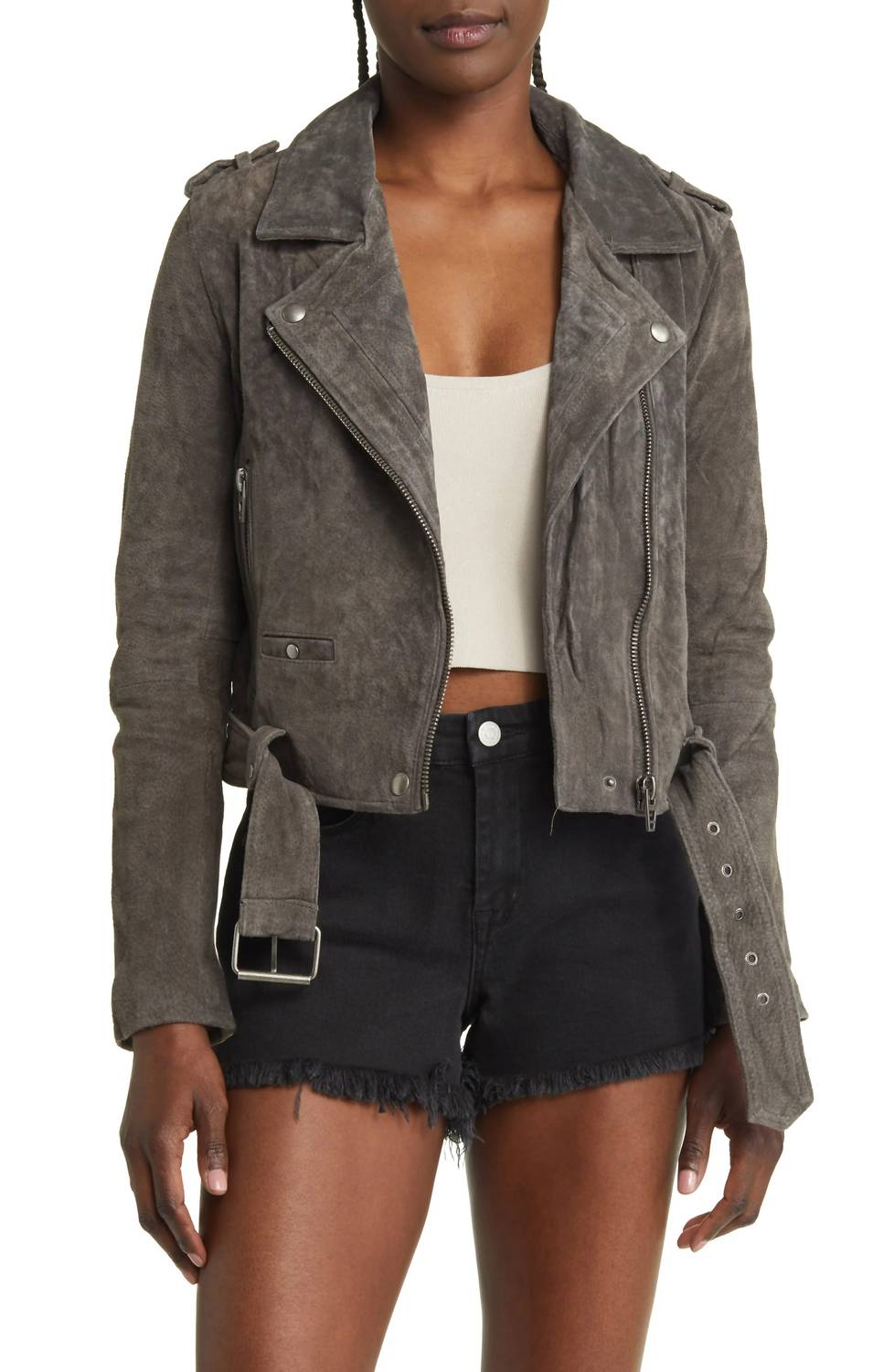BLANKNYC Suede Moto Jacket in dark grey - women's jacket