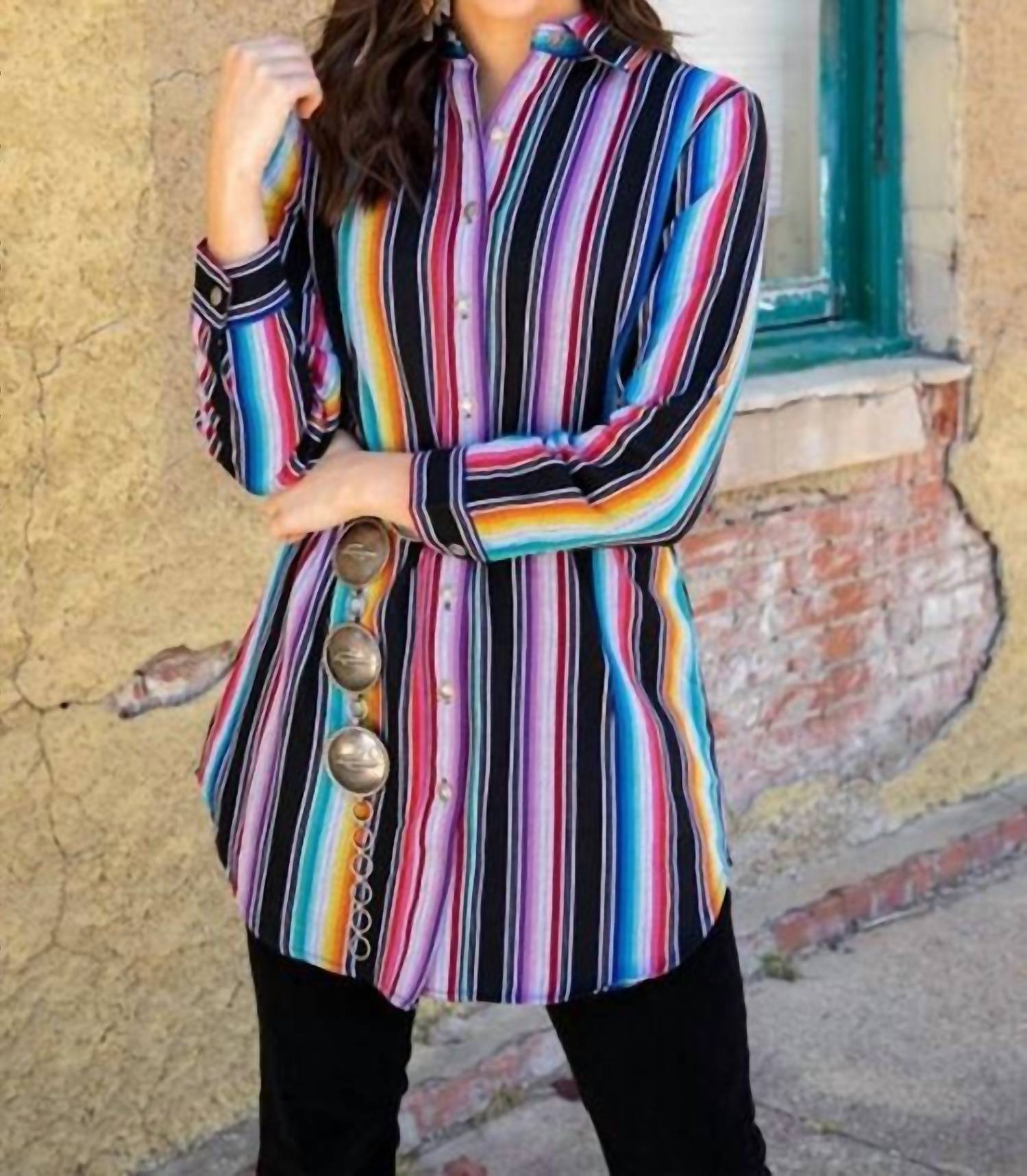 Lucky & Blessed - Serape Button Up Tunic Shirt