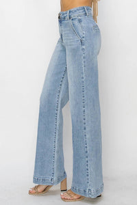 Risen - Double Button Wide-leg Western Jeans
