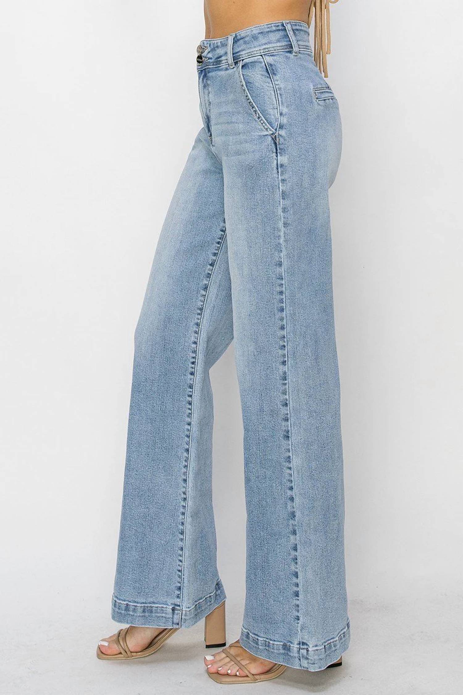 Risen - Double Button Wide-leg Western Jeans