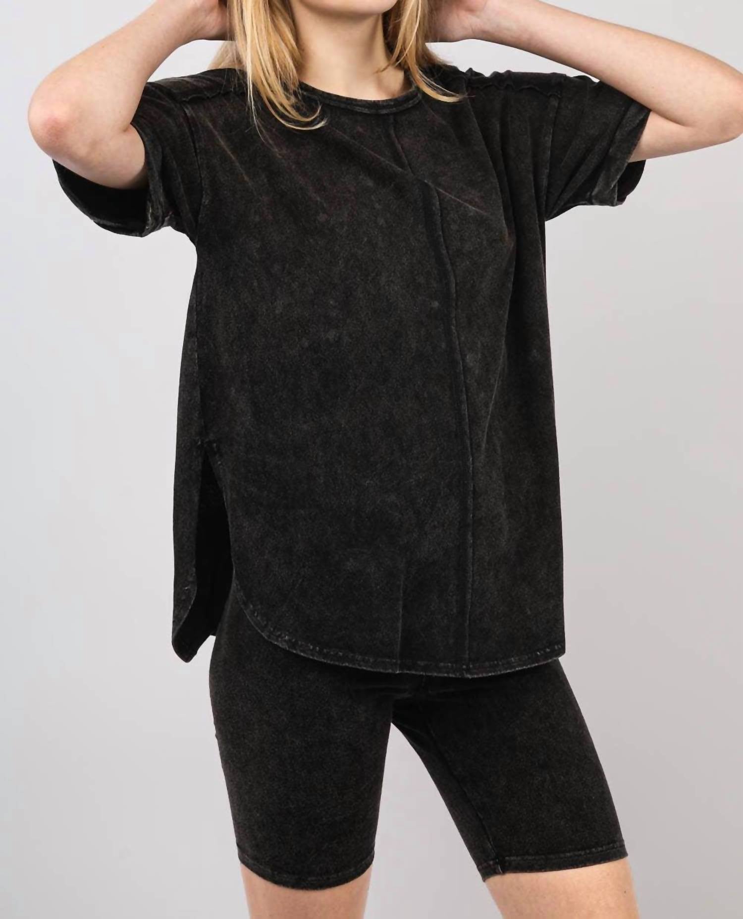 Very J - Comfy Washed Biker Top And Short Set