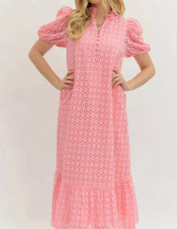 Entro - Eyelet Puff Sleeve Midi Dress