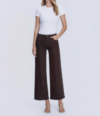 FLYING MONKEY High Rise Coated Wide Leg Jeans in chicory coffee - women's jeans